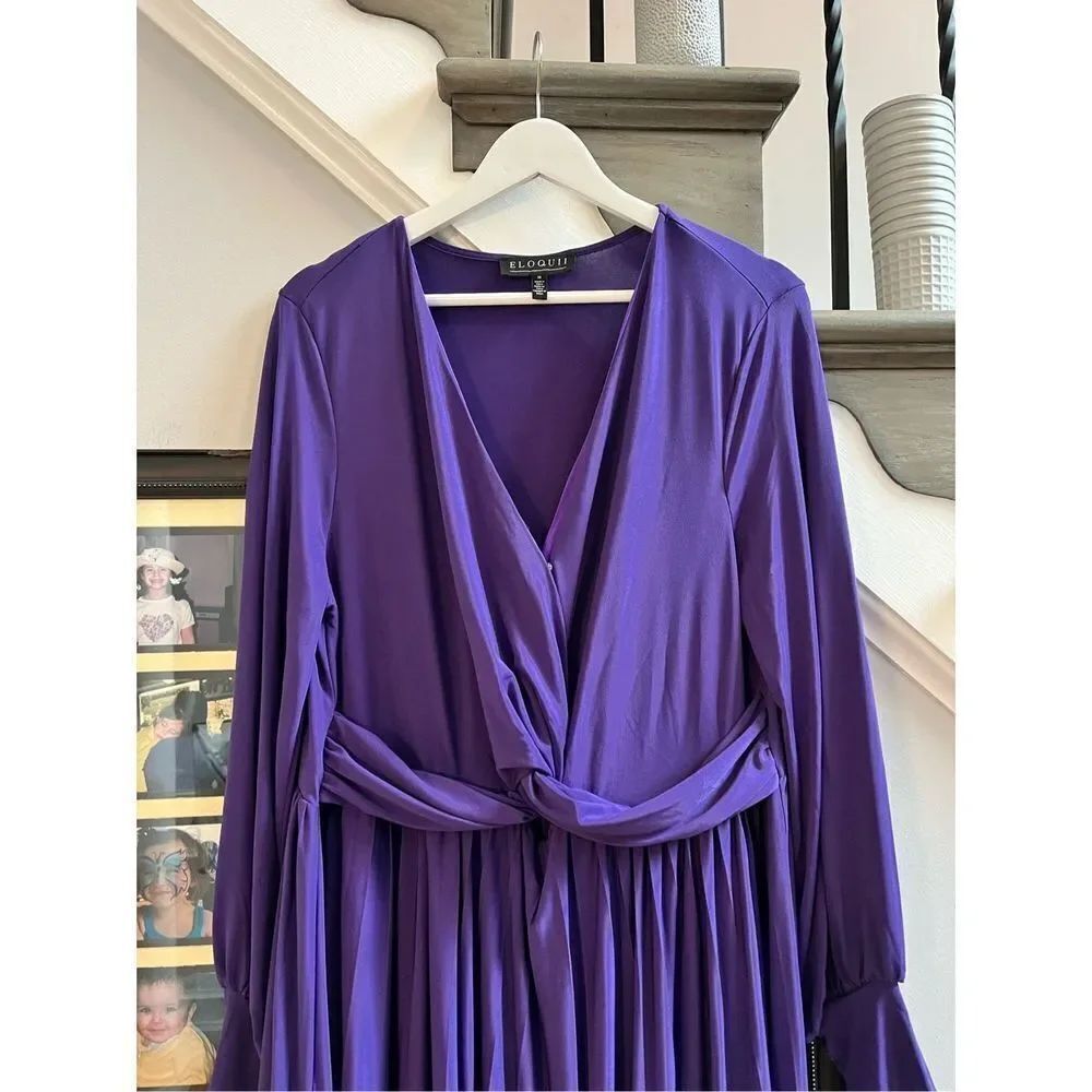 Eloquii Purple Twist Front Pleated MIDI Dress sz 16 EUC